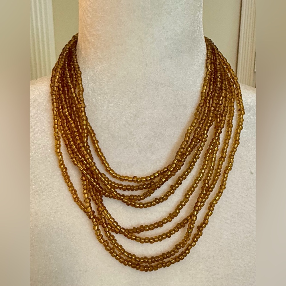 Vintage Navajo Gold Layered Beaded Necklace Set with Cascading Chains